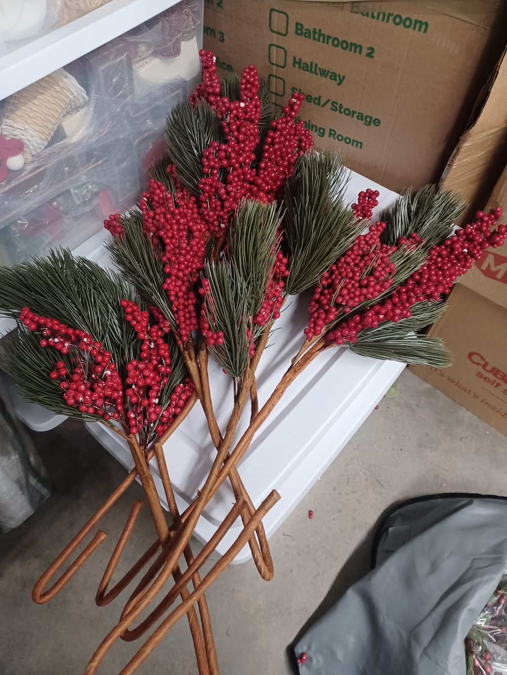Festive Red Berry and Pine Spray - Home Holiday Decor